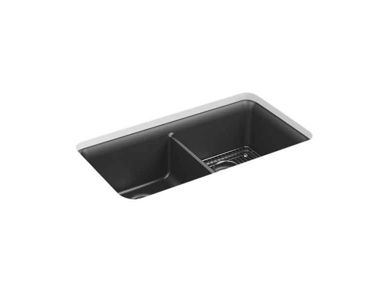KOHLER K-8199-CM7 Matte Graphite Cairn 33-1/2" undermount double-bowl kitchen sink