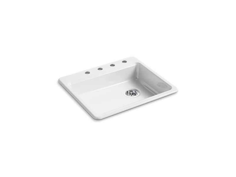 KOHLER K-5479-4-0 White Riverby 25" top-mount single-bowl kitchen sink