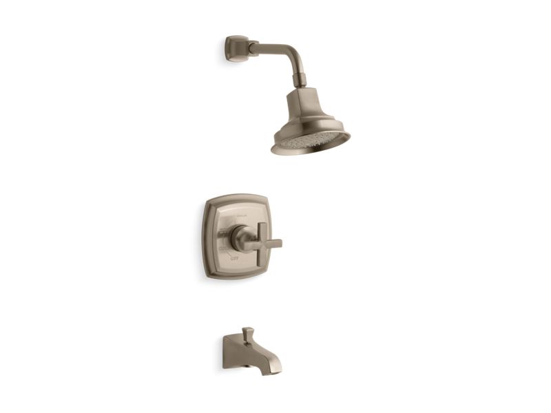 KOHLER K-TS16225-3-BV Margaux Rite-Temp bath and shower trim set with cross handle and NPT spout, valve not included