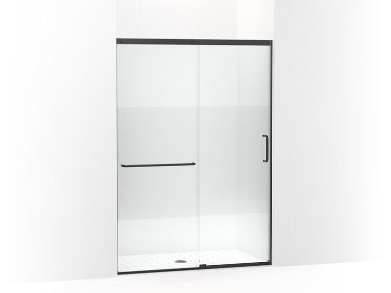KOHLER K-707614-8G81-BL Matte Black Elate Tall Sliding shower door, 75-1/2" H x 50-1/4 - 53-5/8" W, with heavy 5/16" thick Crystal Clear glass with privacy band