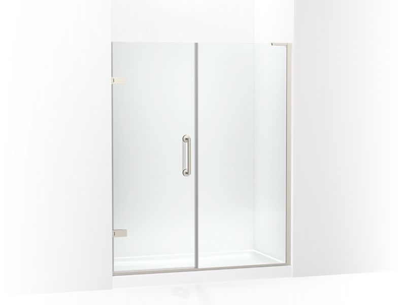 KOHLER K-27619-10L-BNK Anodized Brushed Nickel Components Frameless pivot shower door, 71-3/4" H x 58 - 58-3/4" W, with 3/8" thick Crystal Clear glass