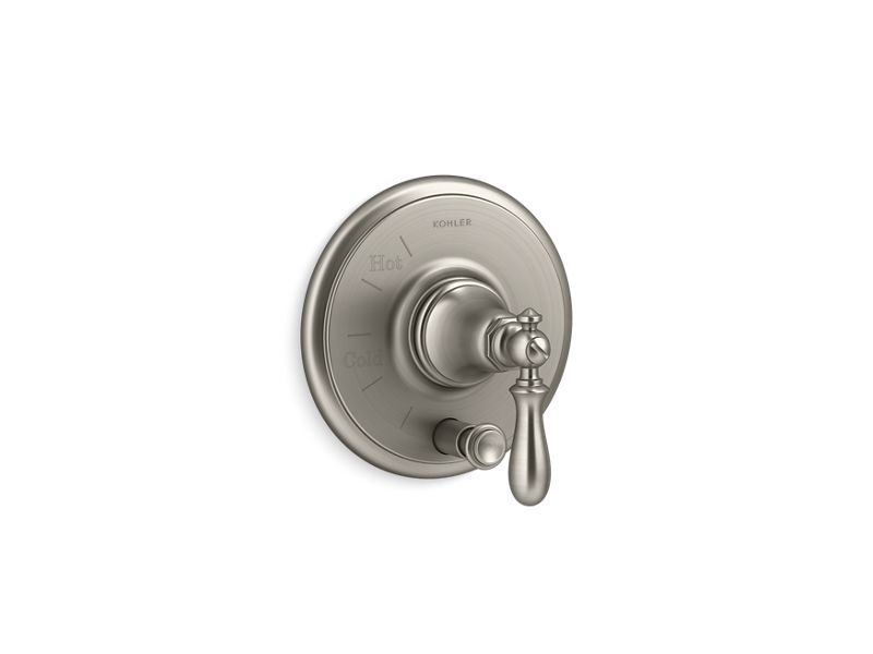 KOHLER K-T72768-9M-BN Vibrant Brushed Nickel Artifacts Rite-Temp pressure-balancing valve trim with push-button diverter and swing lever handle