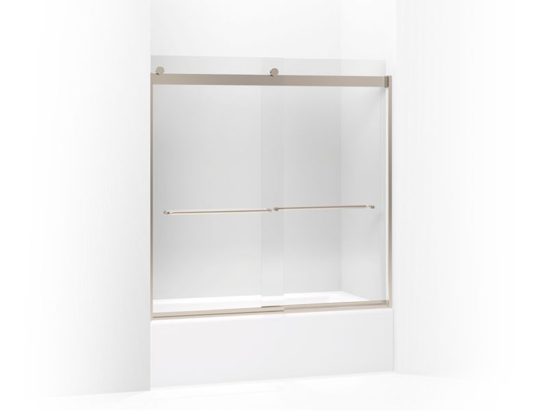 KOHLER K-706006-L-ABV Anodized Brushed Bronze Levity Sliding bath door, 59-3/4" H x 56-5/8 - 59-5/8" W, with 1/4" thick Crystal Clear glass