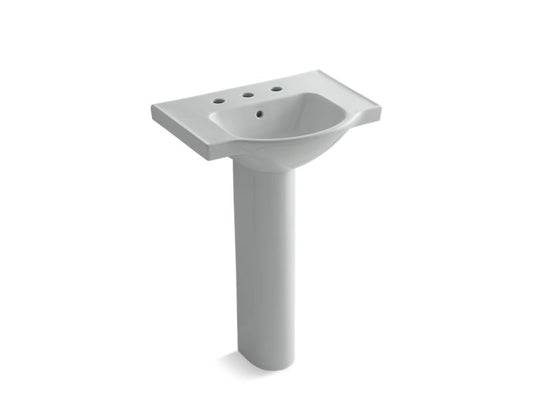 KOHLER K-5266-8-95 Ice Grey Veer 24" pedestal bathroom sink with 8" widespread faucet holes