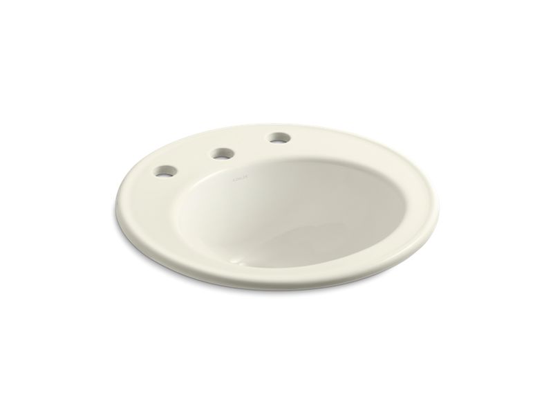 KOHLER K-2202-8-96 Brookline 19" diameter drop-in bathroom sink with 8" widespread faucet holes