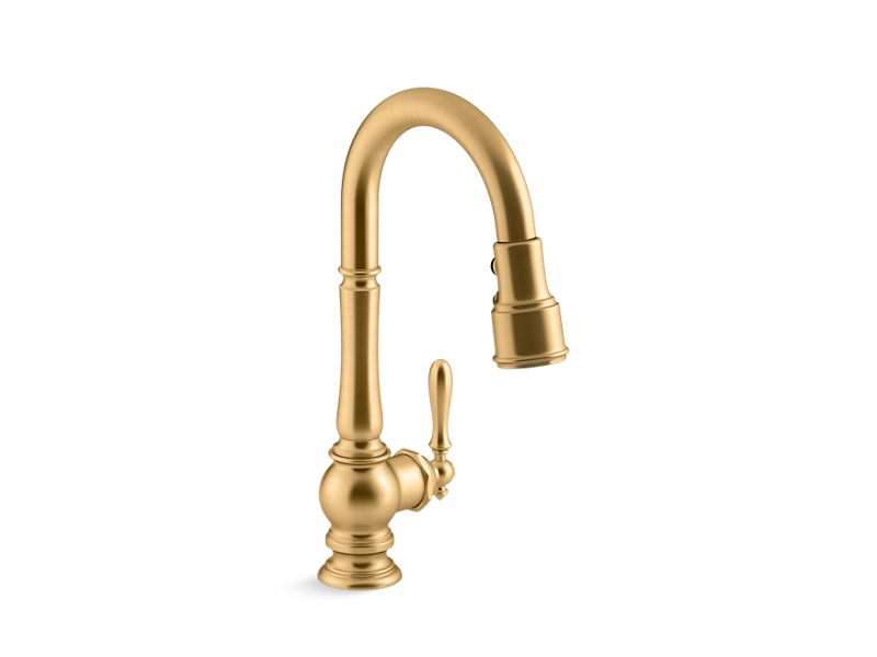KOHLER K-99261-2MB Vibrant Brushed Moderne Brass Artifacts Pull-down kitchen sink faucet with three-function sprayhead