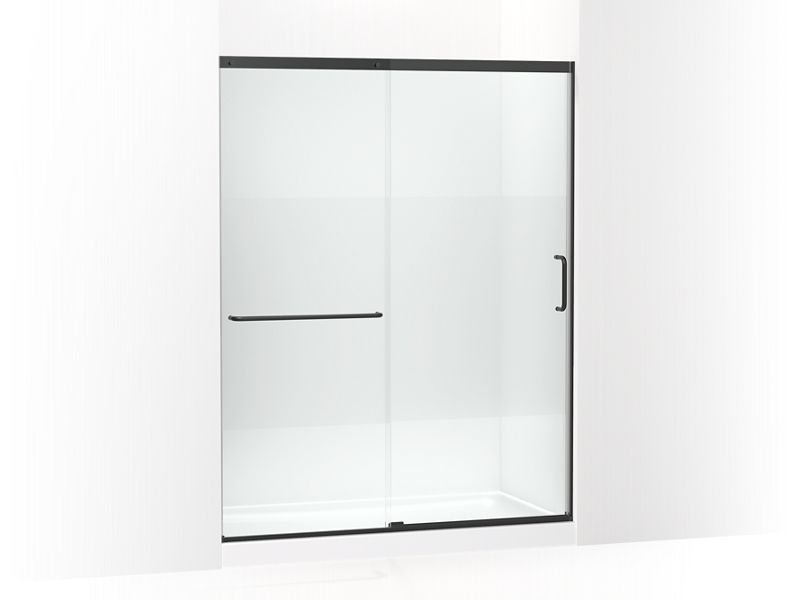 KOHLER K-707615-8G81-BL Matte Black Elate Tall Sliding shower door, 75-1/2" H x 56-1/4 - 59-5/8" W, with heavy 5/16" thick Crystal Clear glass with privacy band