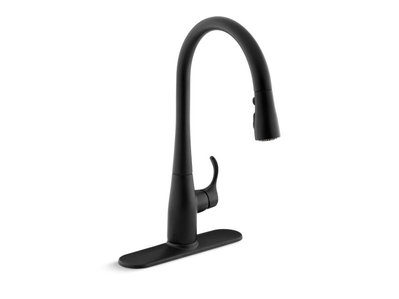 KOHLER K-596-BL Matte Black Simplice Pull-down kitchen sink faucet with three-function sprayhead