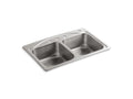 KOHLER K-3145-4-NA Cadence 33" x 22" x 8-5/16" top-mount double-equal kitchen sink with 4 faucet holes