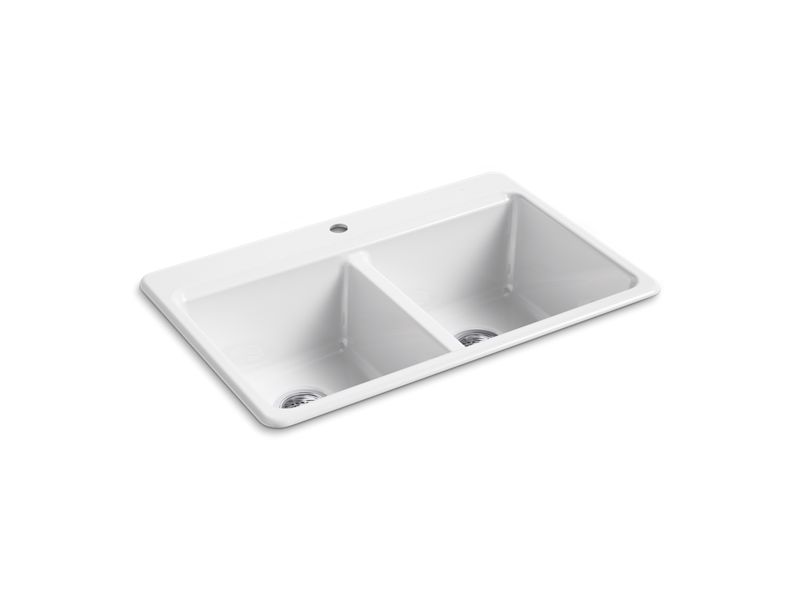 KOHLER K-8679-1A2-0 White Riverby 33" top-mount double-bowl workstation kitchen sink