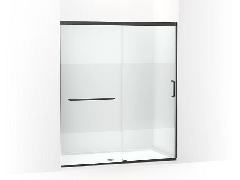 KOHLER K-707616-8G81-BL Matte Black Elate Tall Sliding shower door, 75-1/2" H x 62-1/4 - 65-5/8" W with heavy 5/16" thick Crystal Clear glass with privacy band