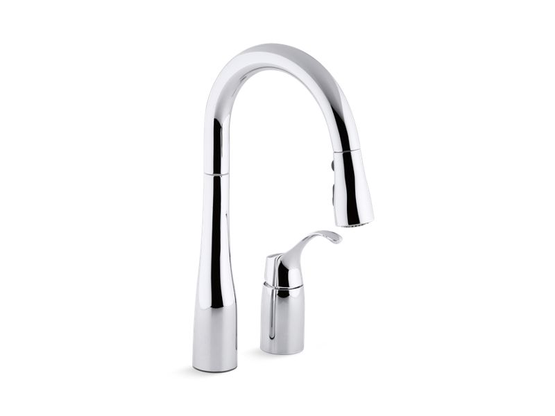 KOHLER K-649-CP Polished Chrome Simplice Pull-down kitchen sink faucet with three-function sprayhead