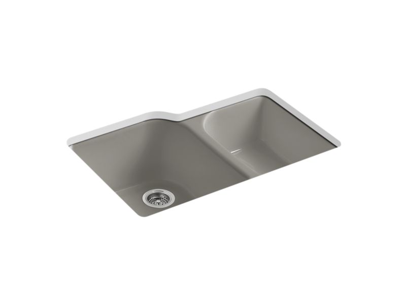 KOHLER K-5931-4U-K4 Executive Chef 33" x 22" x 10-5/8" Undermount large/medium, high/low double-bowl kitchen sink with 4 oversize faucet holes