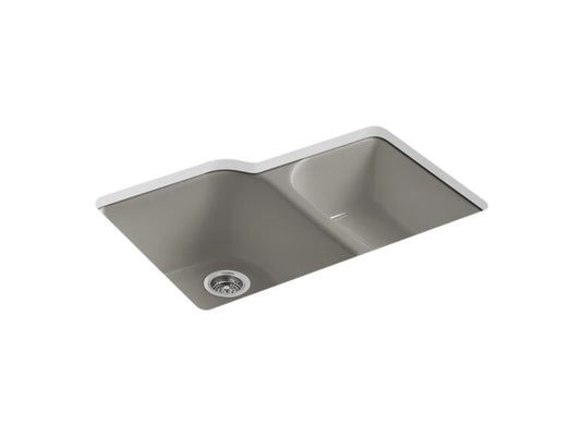 KOHLER K-5931-4U-K4 Executive Chef 33" x 22" x 10-5/8" Undermount large/medium, high/low double-bowl kitchen sink with 4 oversize faucet holes