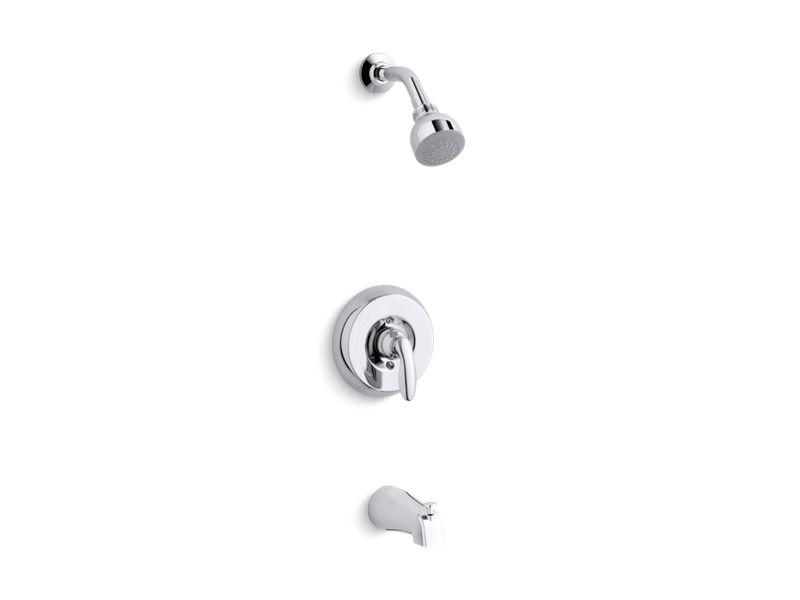 KOHLER K-PS15601-4S-CP Polished Chrome Coralais Rite-Temp bath and shower valve trim with lever handle, slip-fit spout and 2.5 gpm showerhead, project pack