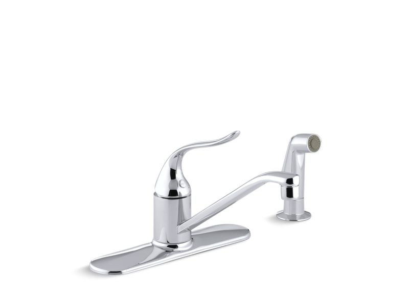 KOHLER Coralais Three-hole kitchen sink faucet with 8-1/2" spout, matching finish sidespray and lever handle - Polished Chrome, K-15172-F-CP