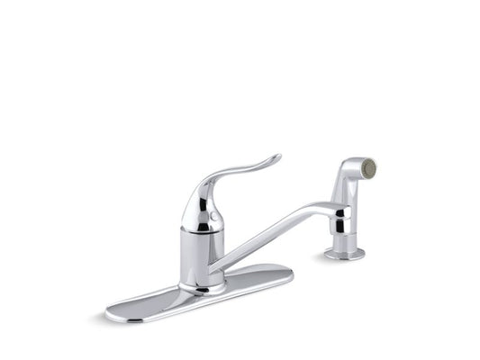 KOHLER K-15172-F-CP Coralais Three-hole kitchen sink faucet with 8-1/2" spout, matching finish sidespray and lever handle