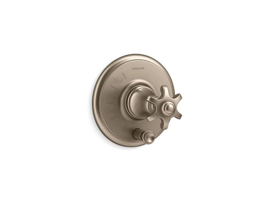 KOHLER K-T72768-3M-BV Vibrant Brushed Bronze Artifacts Rite-Temp valve trim with push-button diverter and prong handle