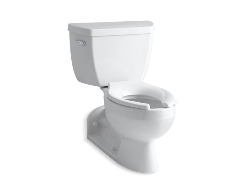 KOHLER K-3652-SS-0 White Barrington Two-piece elongated 1.0 gpf toilet with Pressure Lite flushing technology, left-hand trip lever and antimicrobial finish, less seat