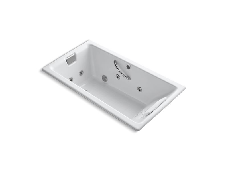 KOHLER K-856-M-0 White Tea-for-Two 66" x 36" drop-in whirlpool bath with Massage Package
