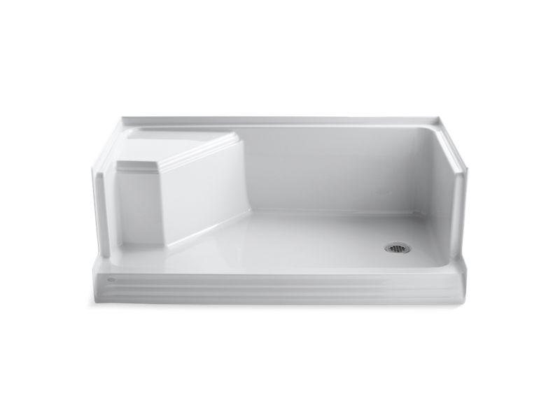 KOHLER K-9496-0 Memoirs 60" x 36" single threshold right-hand drain shower base with integral seat at left