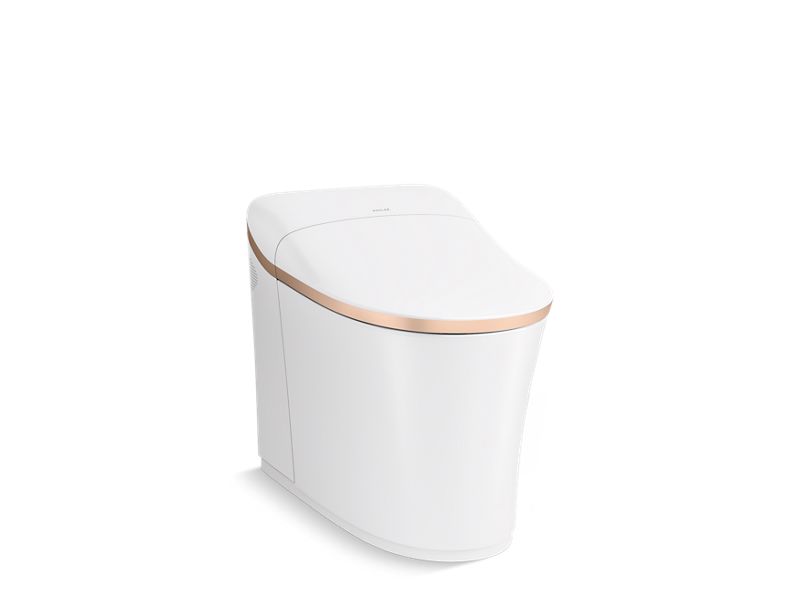 KOHLER K-77795-0SG White with Sunrise Gold Trim Eir One-piece elongated smart toilet, dual-flush
