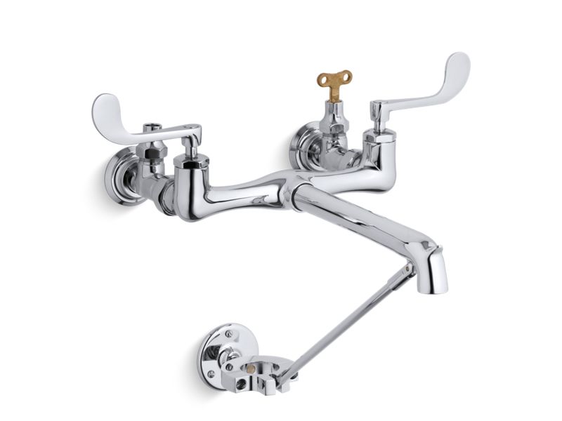 KOHLER K-7309-5A-CP Double wristblade lever handle service sink faucet with loose-key stops and spout with bottom wall brace