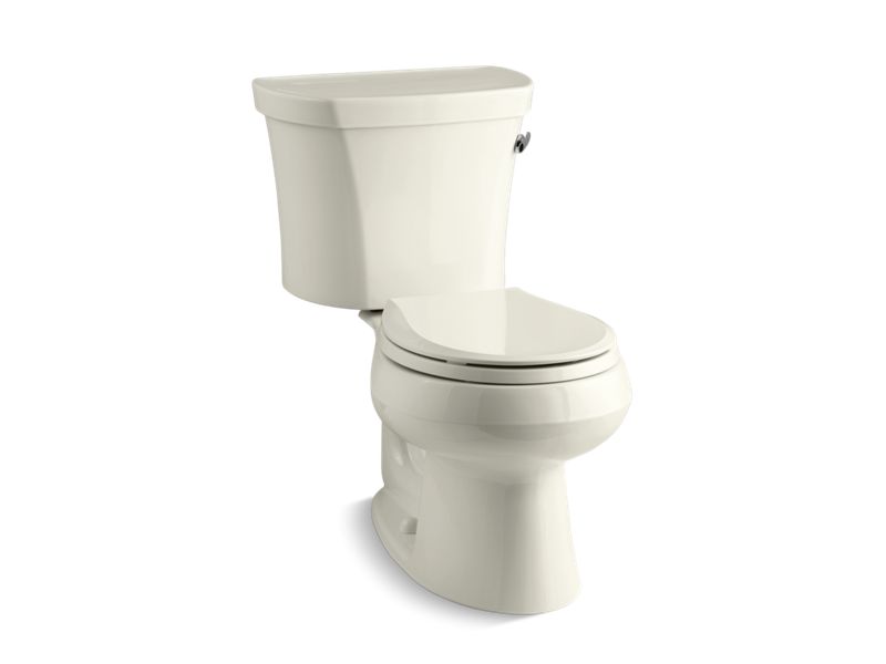 KOHLER K-3947-RZ-96 Biscuit Wellworth Two-piece round-front 1.28 gpf toilet with right-hand trip lever, tank cover locks, insulated tank and 14" rough-in