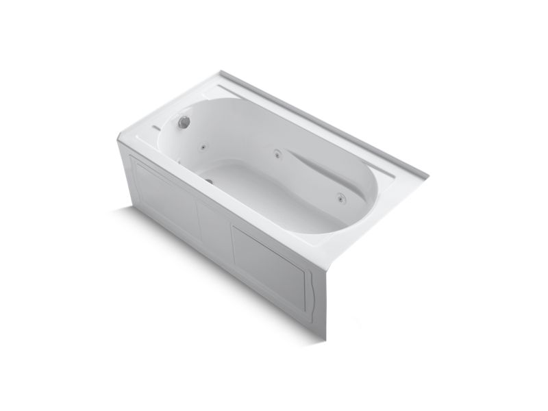 KOHLER K-1357-LAW-0 Devonshire 60" x 32" alcove whirlpool bath with integral apron, integral flange, left-hand drain, and Bask heated surface