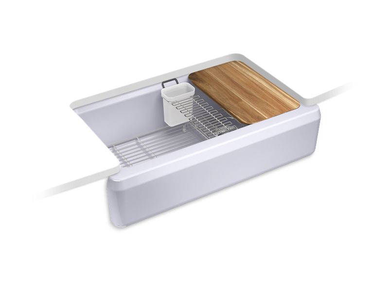 KOHLER K-24564-GRL Riverby Undermount single-bowl farmhouse workstation kitchen sink with tall apron