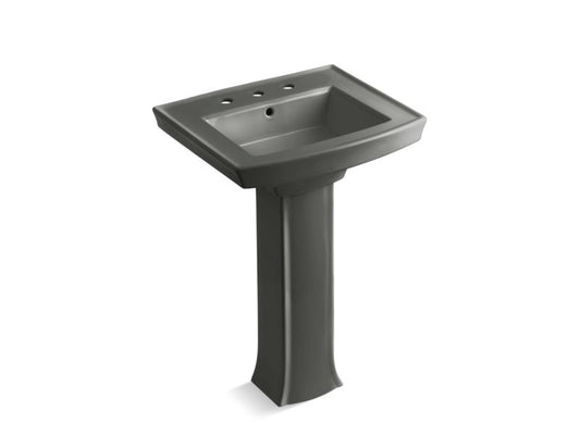 KOHLER K-2359-8-58 Thunder Grey Archer Pedestal bathroom sink with 8" widespread faucet holes