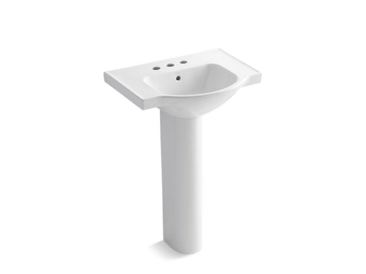 KOHLER K-5266-4-0 White Veer 24" pedestal bathroom sink with 4" centerset faucet holes