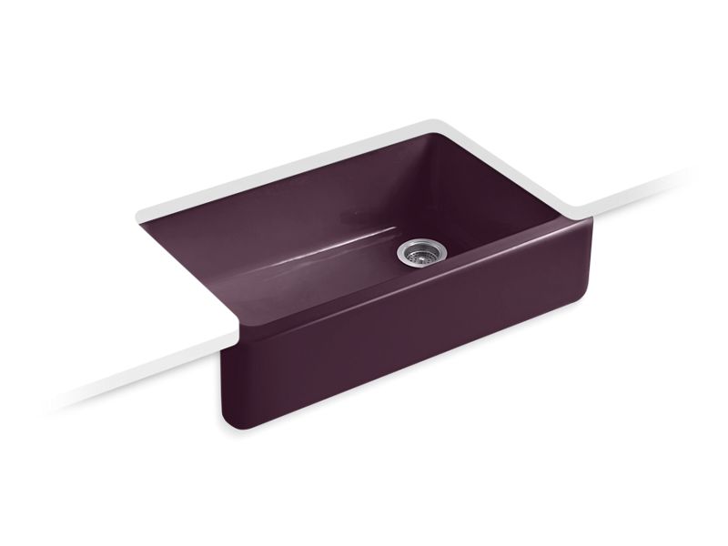 KOHLER K-6489-PLM Whitehaven Undermount single-bowl farmhouse kitchen sink with tall apron