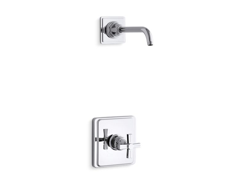 KOHLER K-TLS13134-3B-CP Pinstripe Rite-Temp shower trim set with cross handle, less showerhead