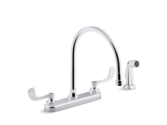 KOHLER K-810T71-5AHA-CP Polished Chrome Triton Bowe 1.5 gpm kitchen sink faucet with 9-5/16" gooseneck spout, matching finish sidespray, aerated flow and wristblade handles