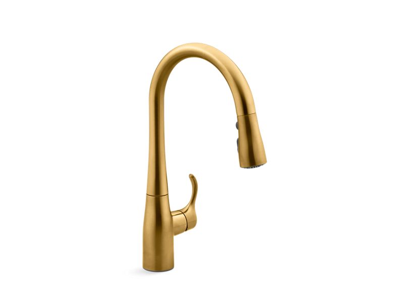 KOHLER K-597-2MB Vibrant Brushed Moderne Brass Simplice Pull-down compact kitchen sink faucet with three-function sprayhead