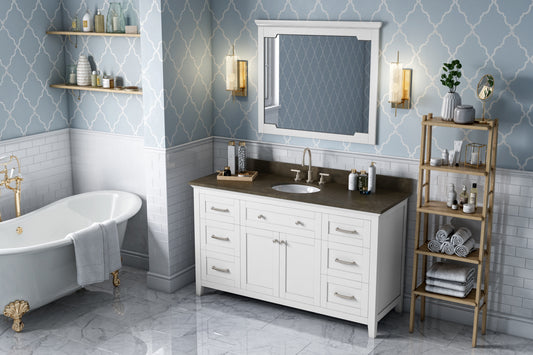 JEFFREY ALEXANDER VKITCHA60SWHLSO 60" White Chatham Vanity, Blue Limestone Vanity Top, undermount oval bowl