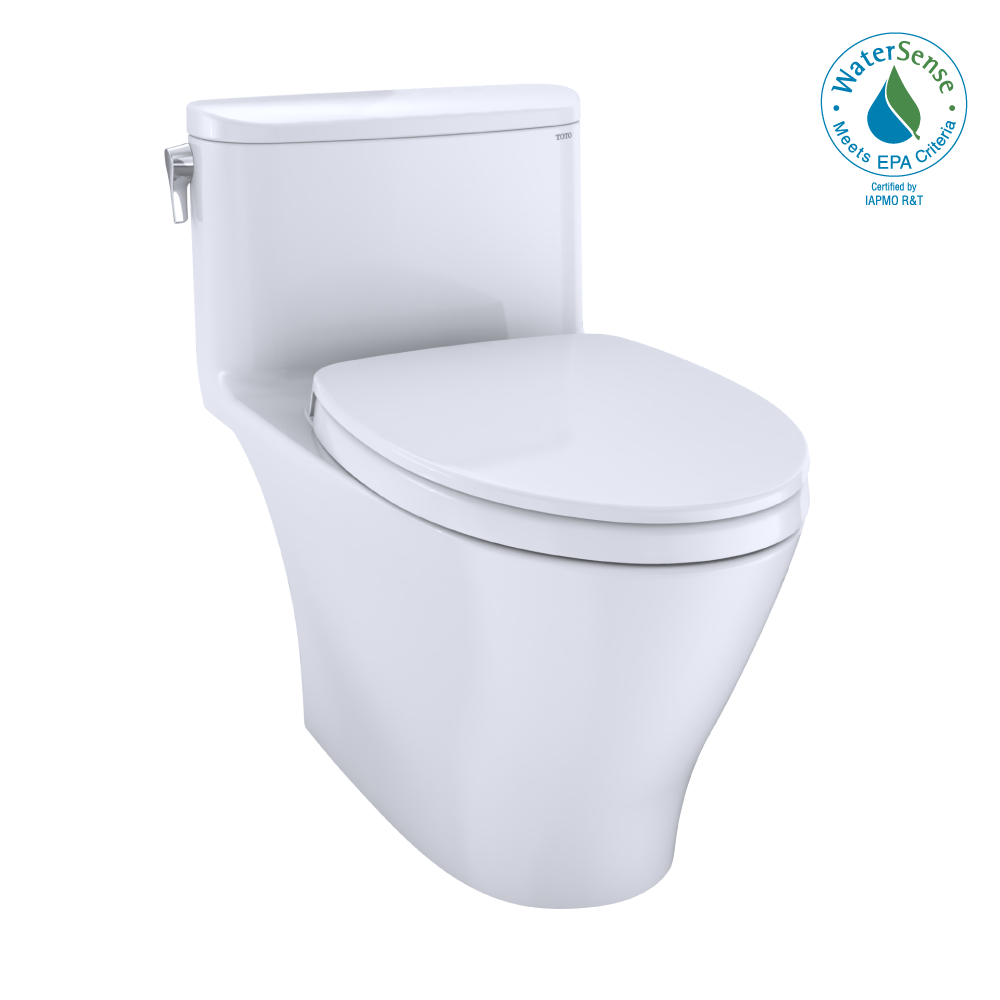 TOTO MS642124CEFG#01 Nexus One-Piece Elongated 1.28 GPF Universal Height Toilet with CEFIONTECT and SS124 SoftClose Seat , Cotton White