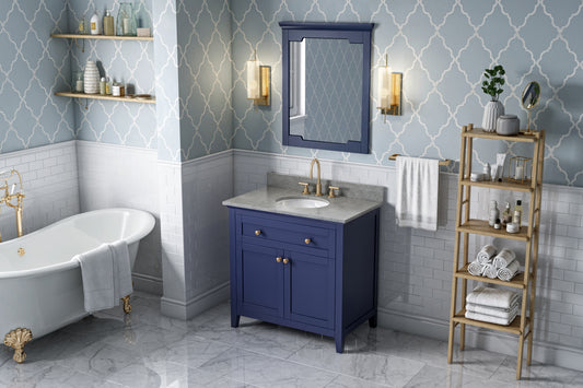 JEFFREY ALEXANDER VKITCHA36BLSGO 36" Hale Blue Chatham Vanity, Steel Grey Cultured Marble Vanity Top, undermount oval bowl