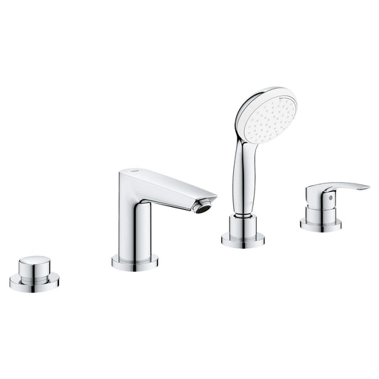 GROHE 25245003 Eurosmart Chrome 4-Hole Single Handle Deck Mount Roman Tub Faucet with 1.75 GPM Hand Shower