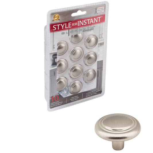 ELEMENTS 202SN-R 1-1/4" Diameter Satin Nickel Button Vienna Retail Packaged Cabinet Mushroom Knob