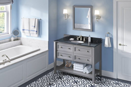 JEFFREY ALEXANDER VKITADL48GRBQO 48" Grey Adler Vanity, Calacatta Black Quartz Vanity Top, undermount oval bowl