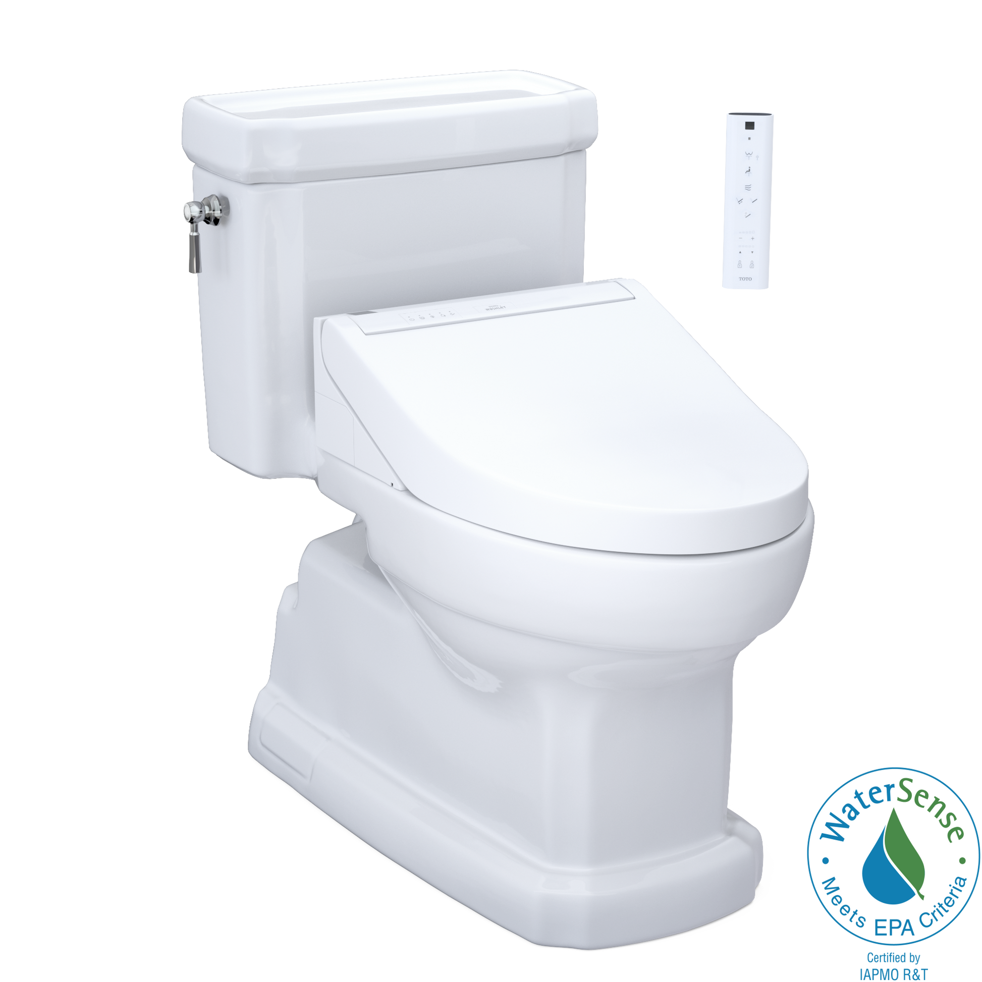 TOTO MW9743084CEFG#01 WASHLET+ Eco Guinevere Elongated 1.28 GPF Universal Height Toilet with C5 Bidet Seat , Cotton White