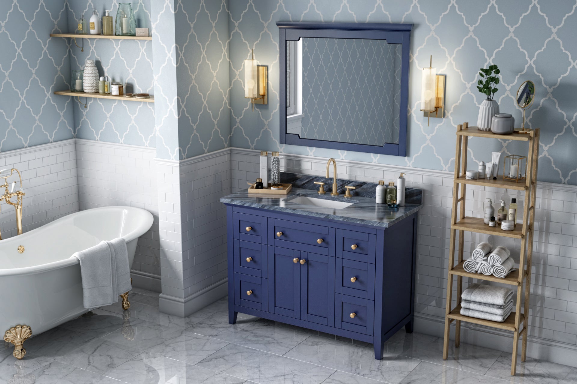 JEFFREY ALEXANDER VKITCHA48BLMGR 48" Hale Blue Chatham Vanity, Grey Marble Vanity Top, undermount rectangle bowl