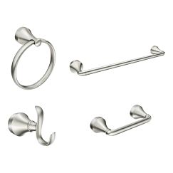 MOEN Y1394BN Wellton  Pivoting Paper Holder Towel Bar Double Robe Hook Towel Ring In Spot Resist Brushed Nickel