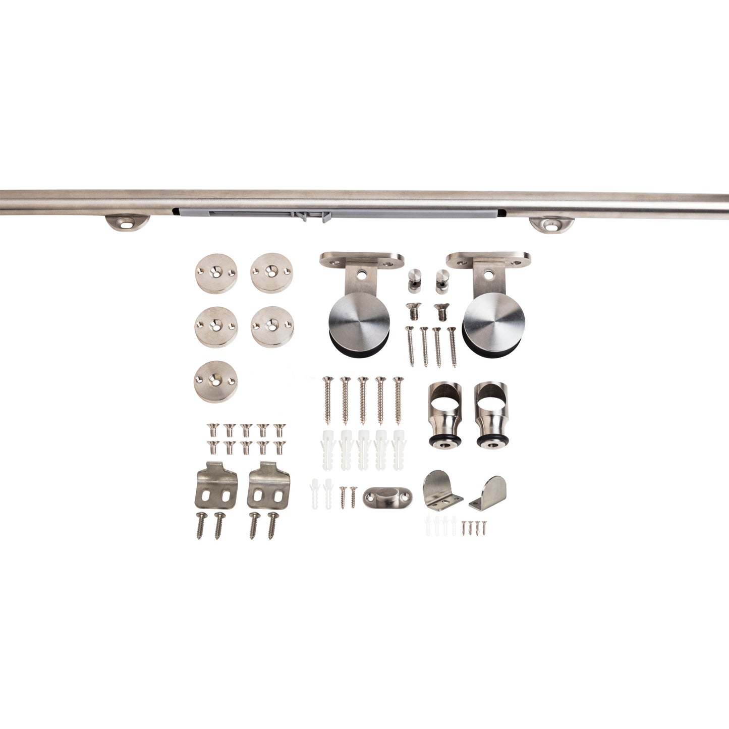 HARDWARE RESOURCES BDH-05SS-72-R Barn Door Hardware Kit Contemporary Bar with Soft-close Stainless Steel 6 ft Length - Retail Packaged