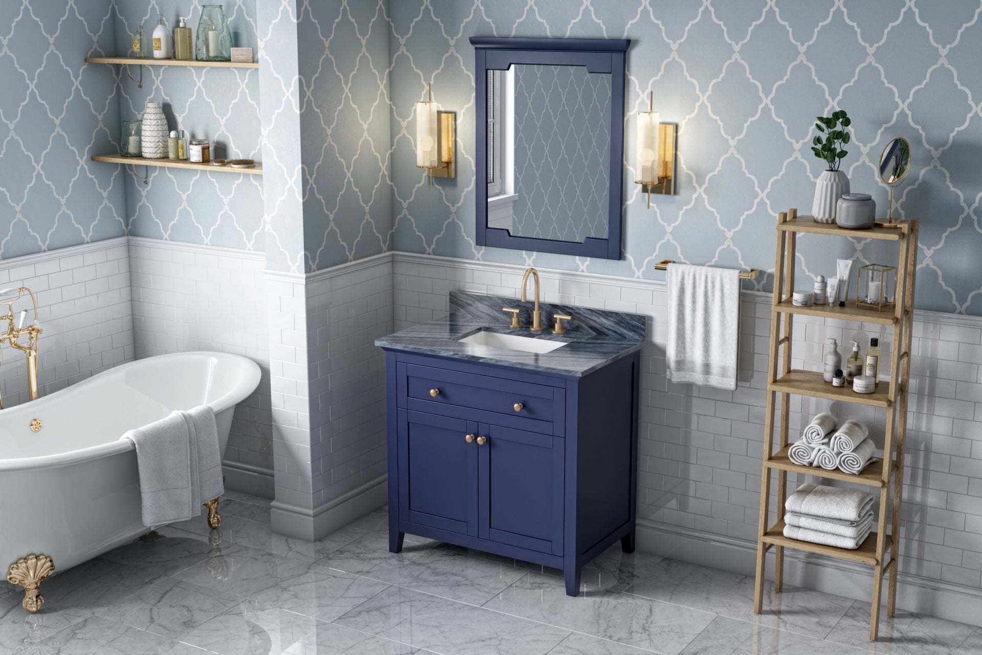 JEFFREY ALEXANDER VKITCHA36BLMGR 36" Hale Blue Chatham Vanity, Grey Marble Vanity Top, undermount rectangle bowl