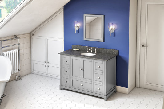 JEFFREY ALEXANDER VKITADD48GRBOO 48" Grey Addington Vanity, Boulder Cultured Marble Vanity Top, undermount oval bowl