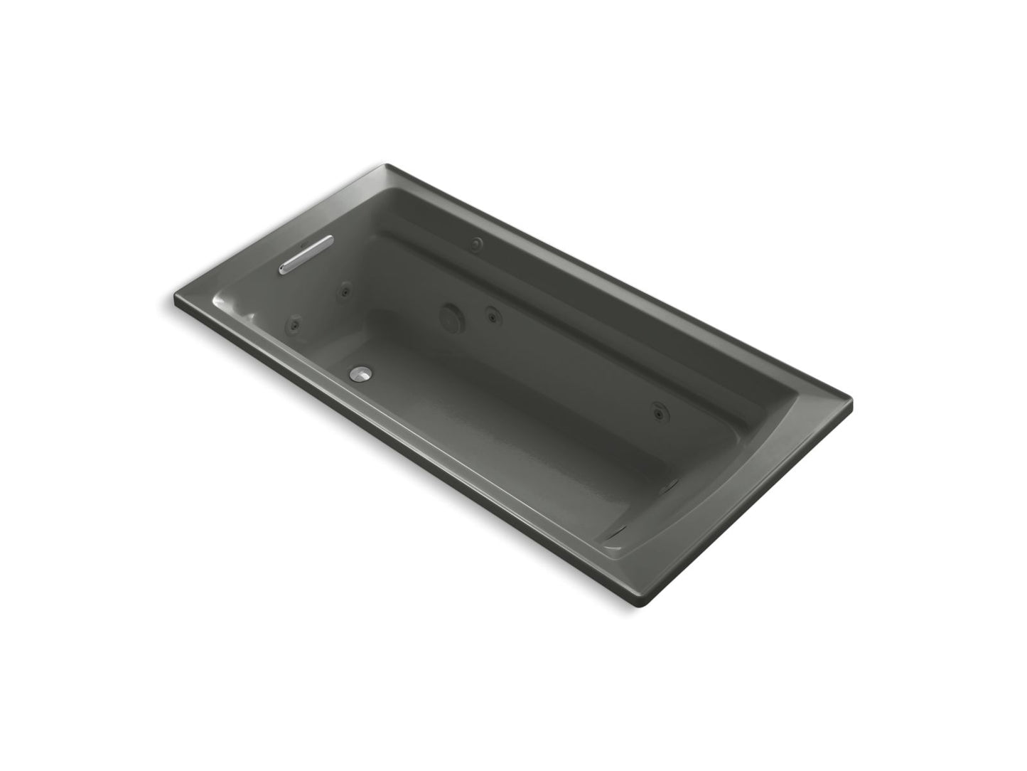 KOHLER K-1124-H-58 Archer 72" X 36" Drop-In Heated Whirlpool Bath In Thunder Grey