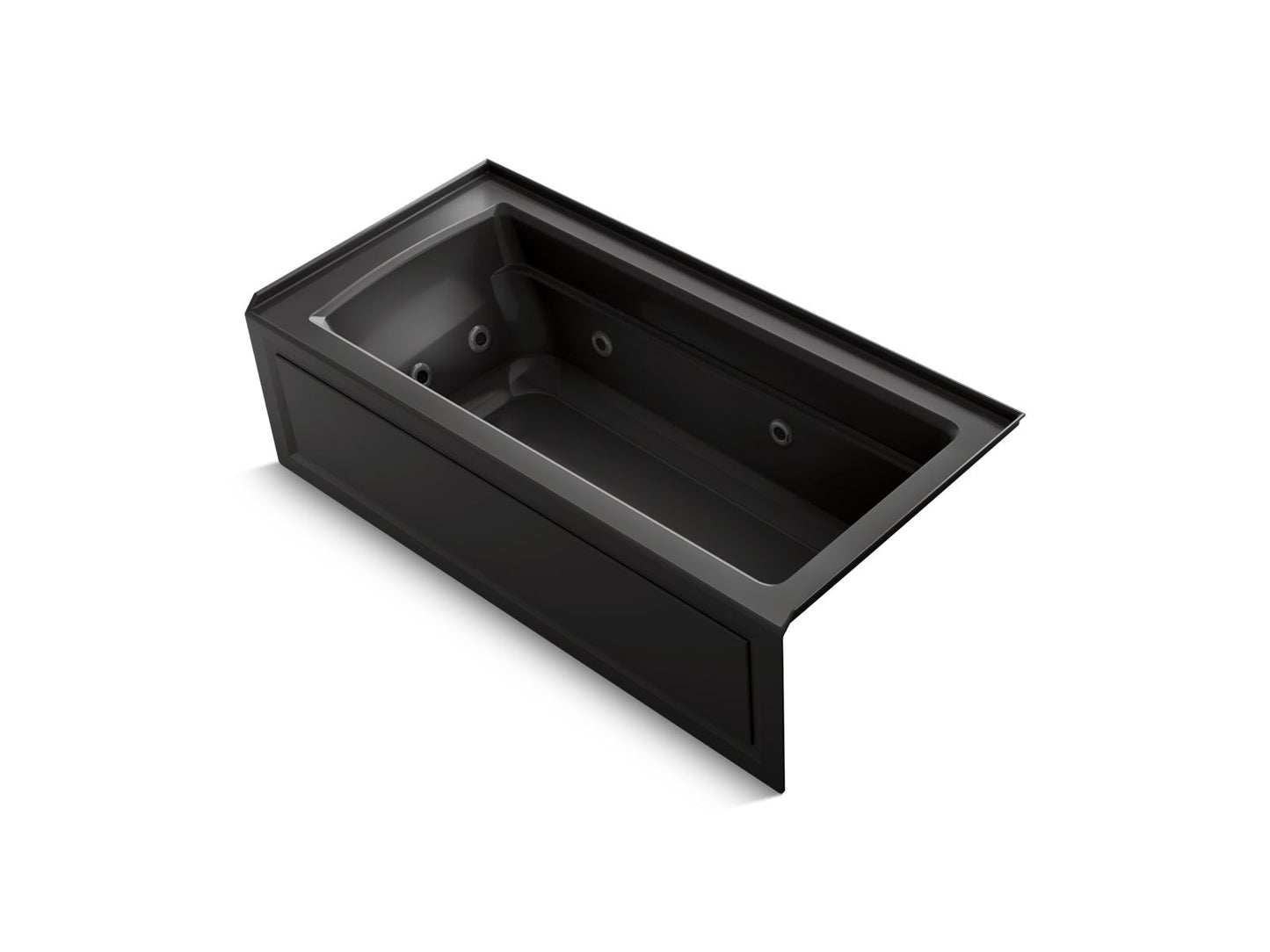 KOHLER K-1949-RAW-7 Archer 66" X 32" Alcove Whirlpool Bath With Bask Heated Surface, Right Drain In Black Black